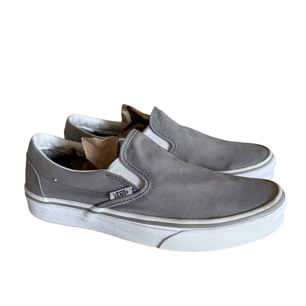 Vans Slip On Sneakers Women 9 Grey Good Canvas Classic Skater Shoes